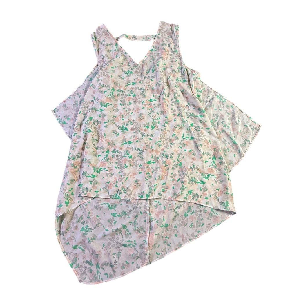 Kaari Blue Garden Floral Santorini High Low Handkerchief Hem Tank Top Small NWT